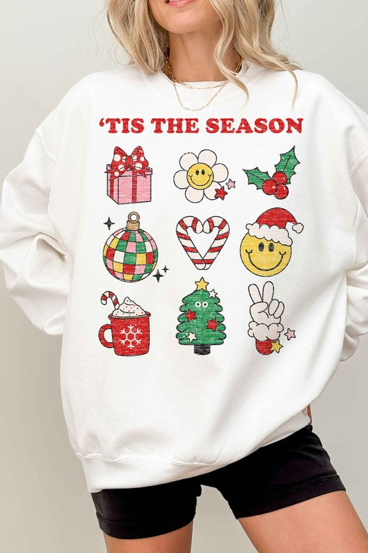 Tis The Season Oversized  Graphic Crewneck - White