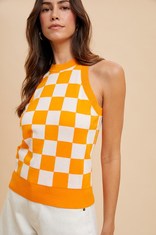 Stadium Check Halter Sweater Top