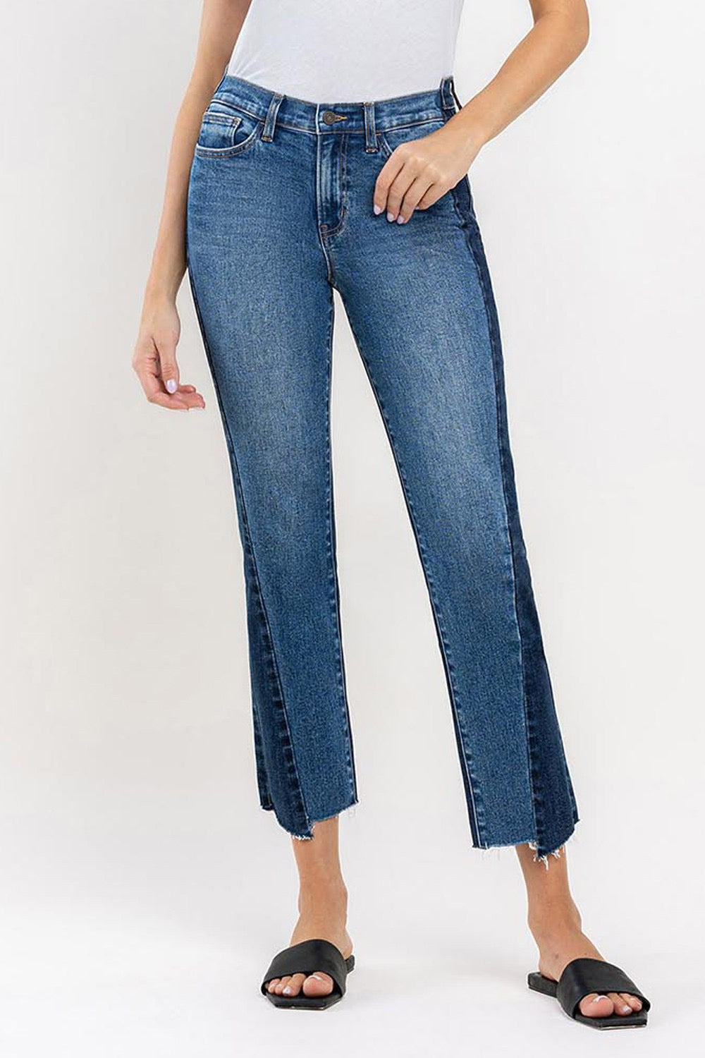 Vervet High Rise Color Block Straight Denim