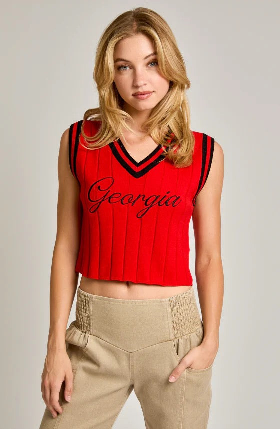 Georgia Embroidered Ribbed Sweater Vest