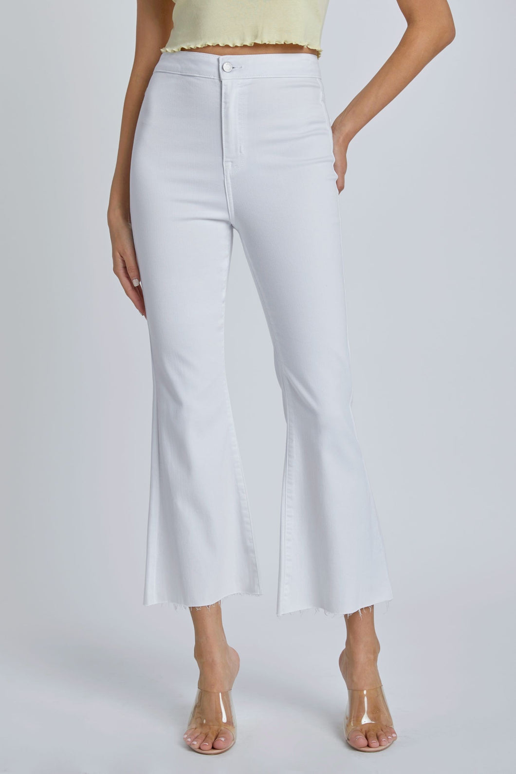 Cello High Rise Crop Flare Jean - White