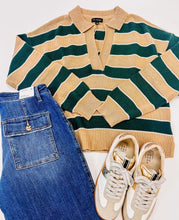 Load image into Gallery viewer, Camden Polo Stripe Sweater / Hunter Green
