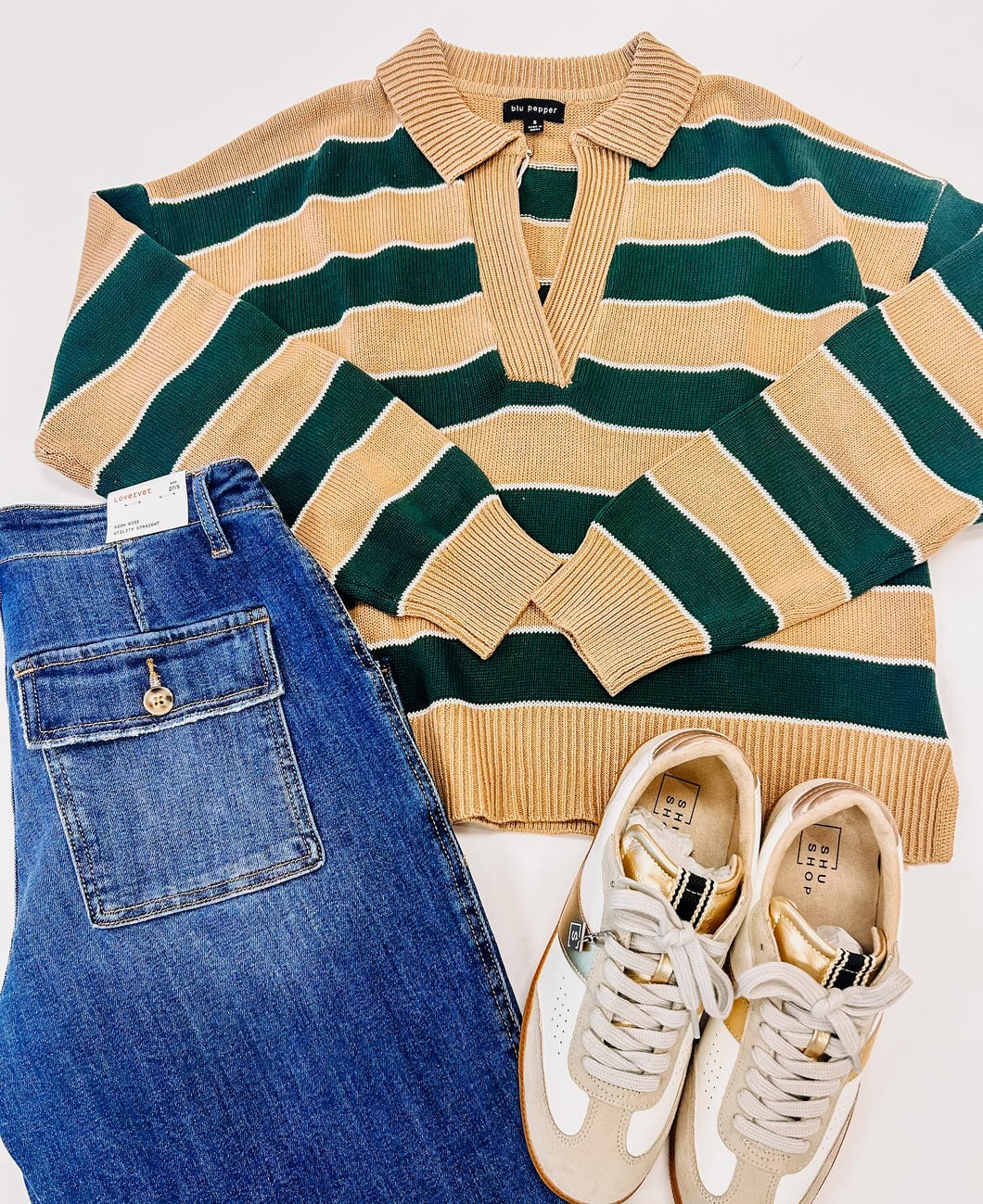 Camden Polo Stripe Sweater / Hunter Green