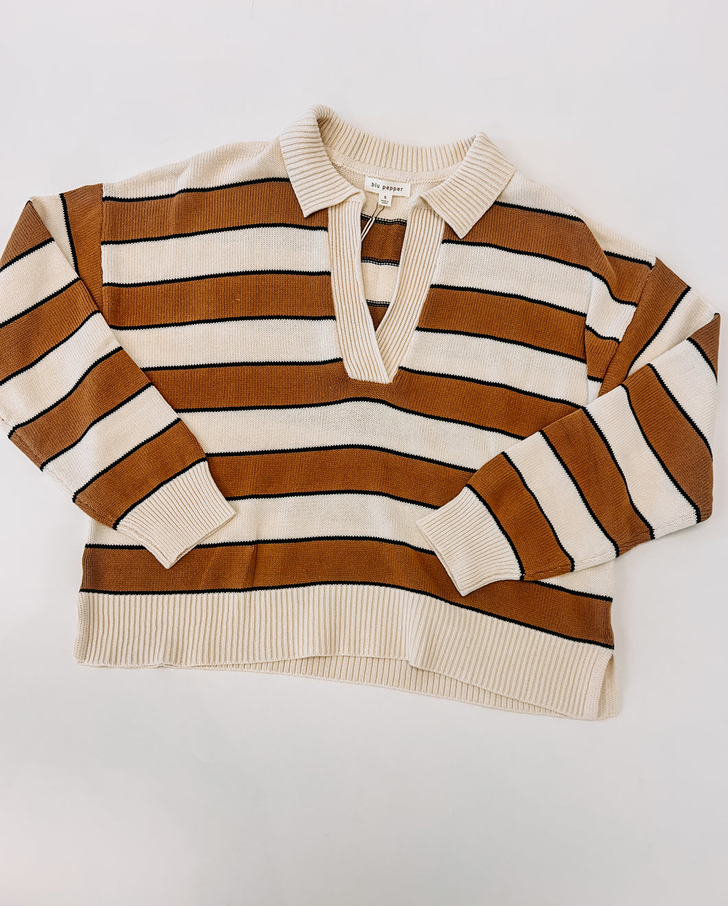 Camden Striped Polo Sweater / Mocha