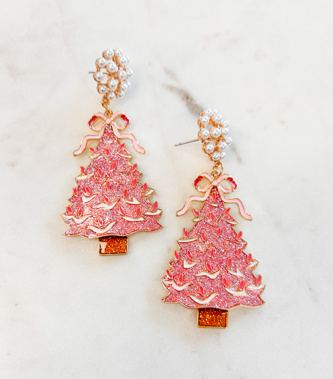 Coquette Christmas Tree Earrings Pink