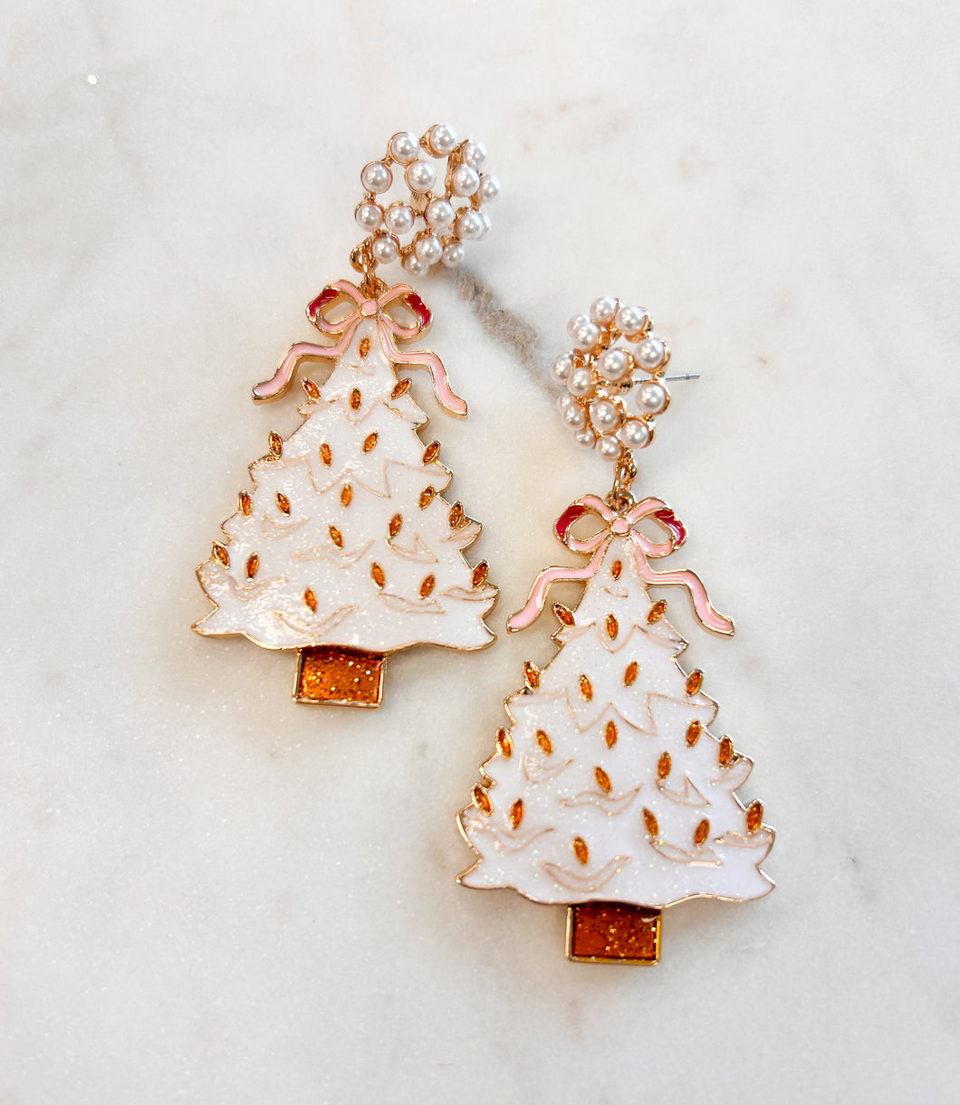 Coquette Christmas Tree Earrings White