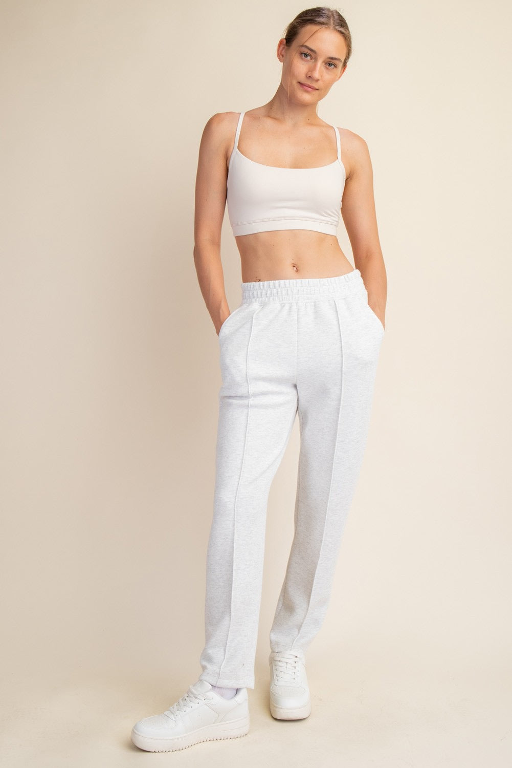 Rae Mode Scuba Pintuck Pant / Light Heather Grey