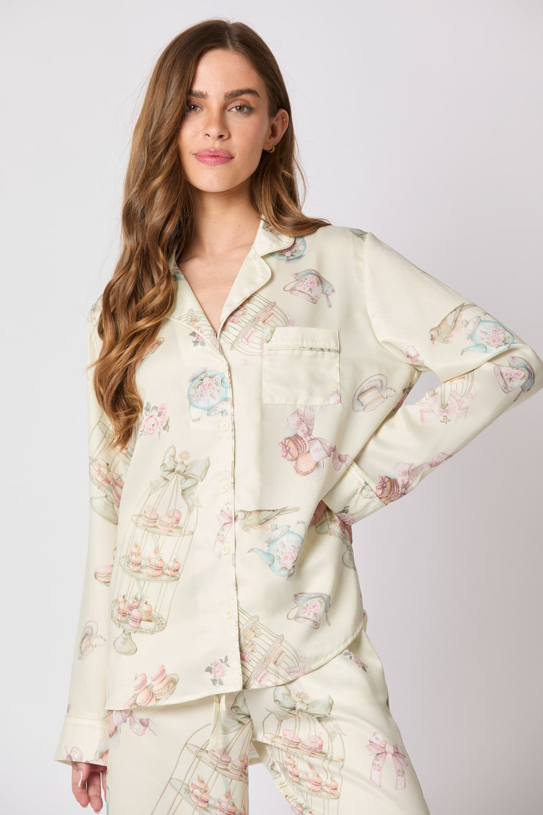 Morning Tea Satin Pajama Top