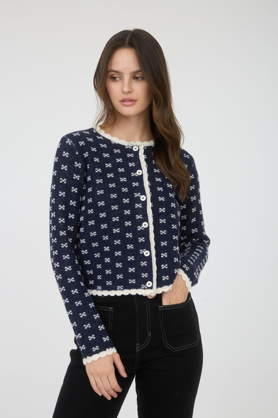Jana Marie Scalloped Navy Cardigan