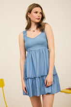 Load image into Gallery viewer, Chambray Ruffle Mini Dress
