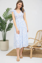 Load image into Gallery viewer, Smocked Blue Floral Midi Dress
