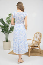 Load image into Gallery viewer, Smocked Blue Floral Midi Dress
