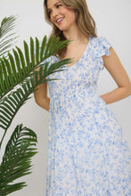 Load image into Gallery viewer, Smocked Blue Floral Midi Dress
