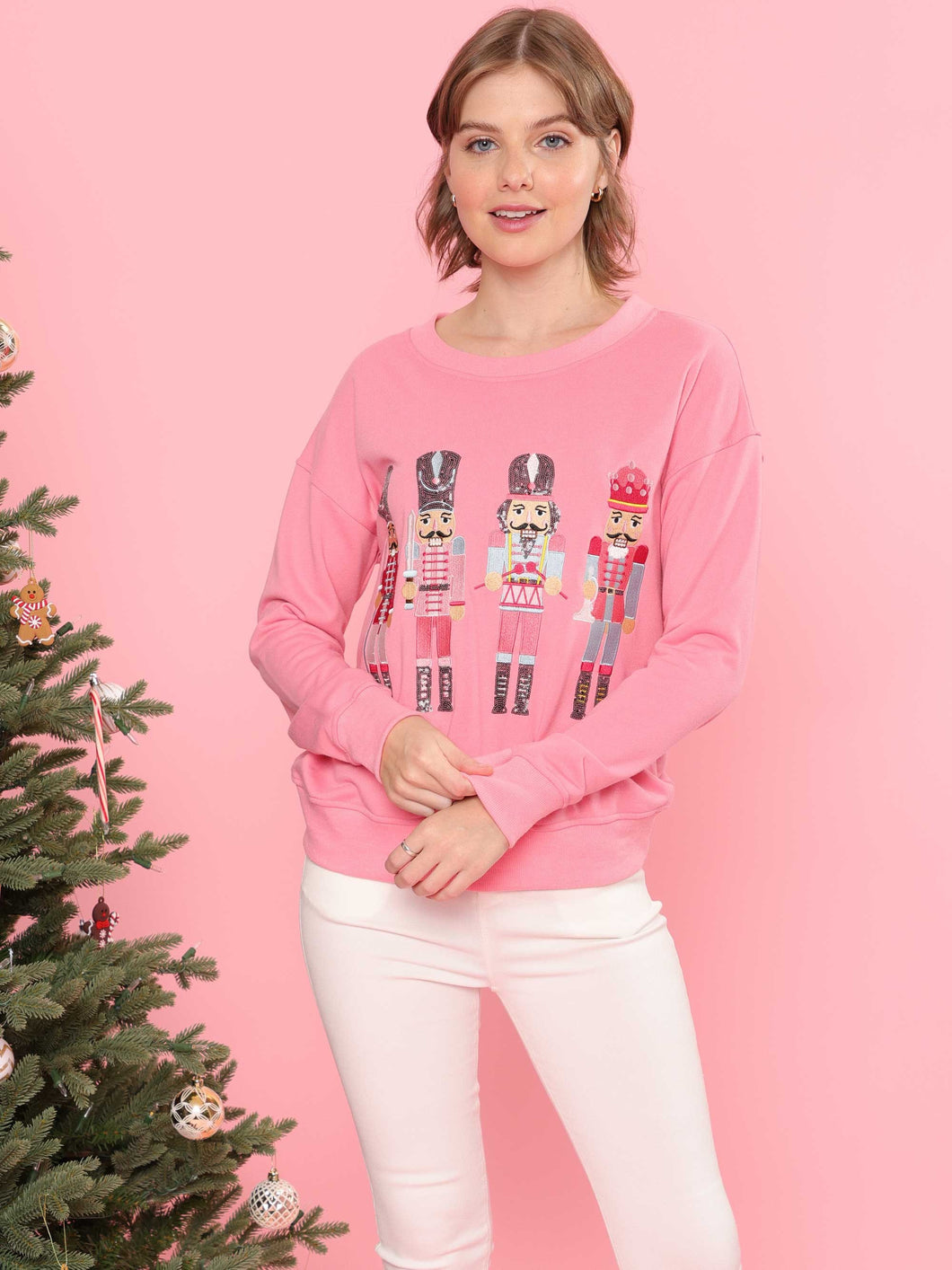 Hot Pink Sequin Nutcracker Crewneck