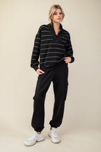Load image into Gallery viewer, Rae Mode Scuba Stripe V-neck Zip Up / Black
