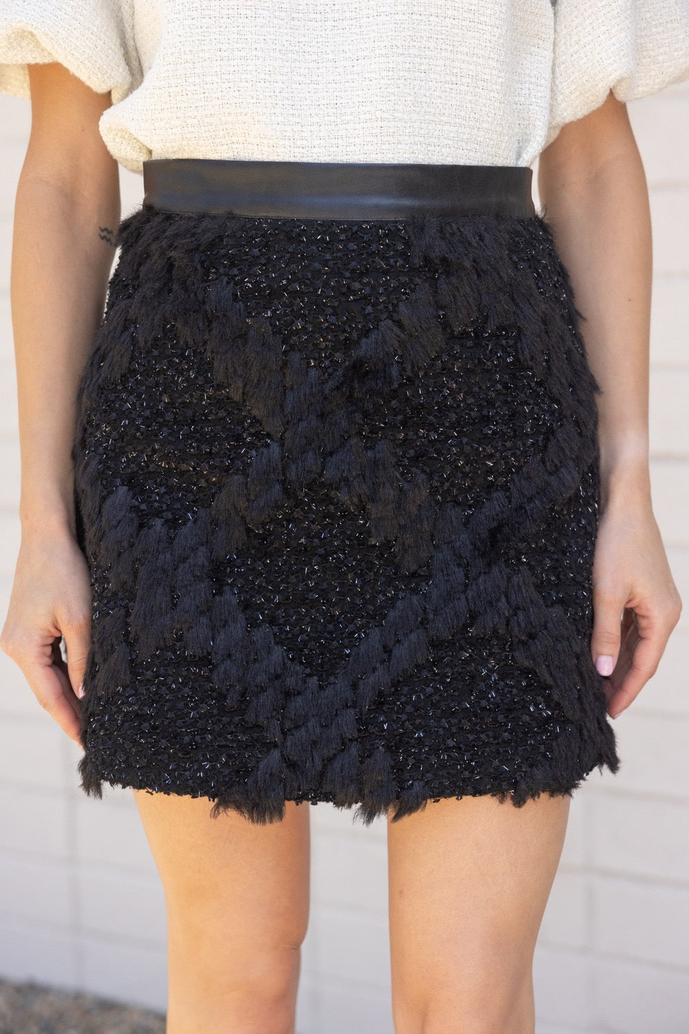 Fuzzy Faux Leather Mini Skirt