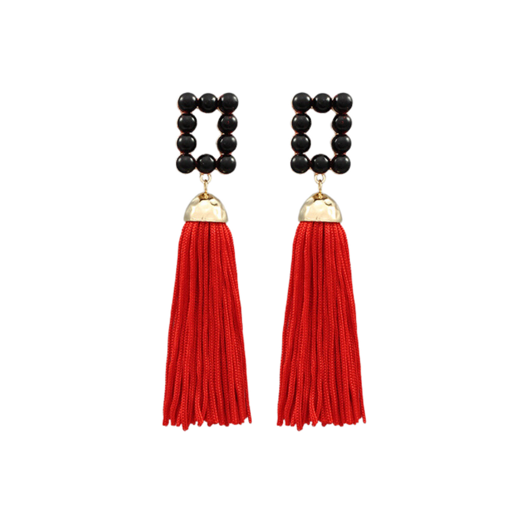 Red & Black Tassel Earrings