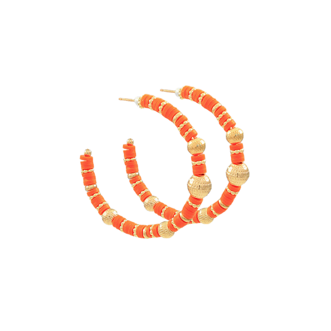 Orange & Gold Beaded Hoops