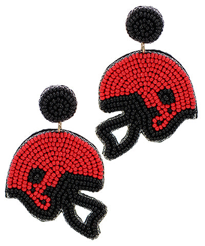 Red & Black Beaded Helmet Earrings