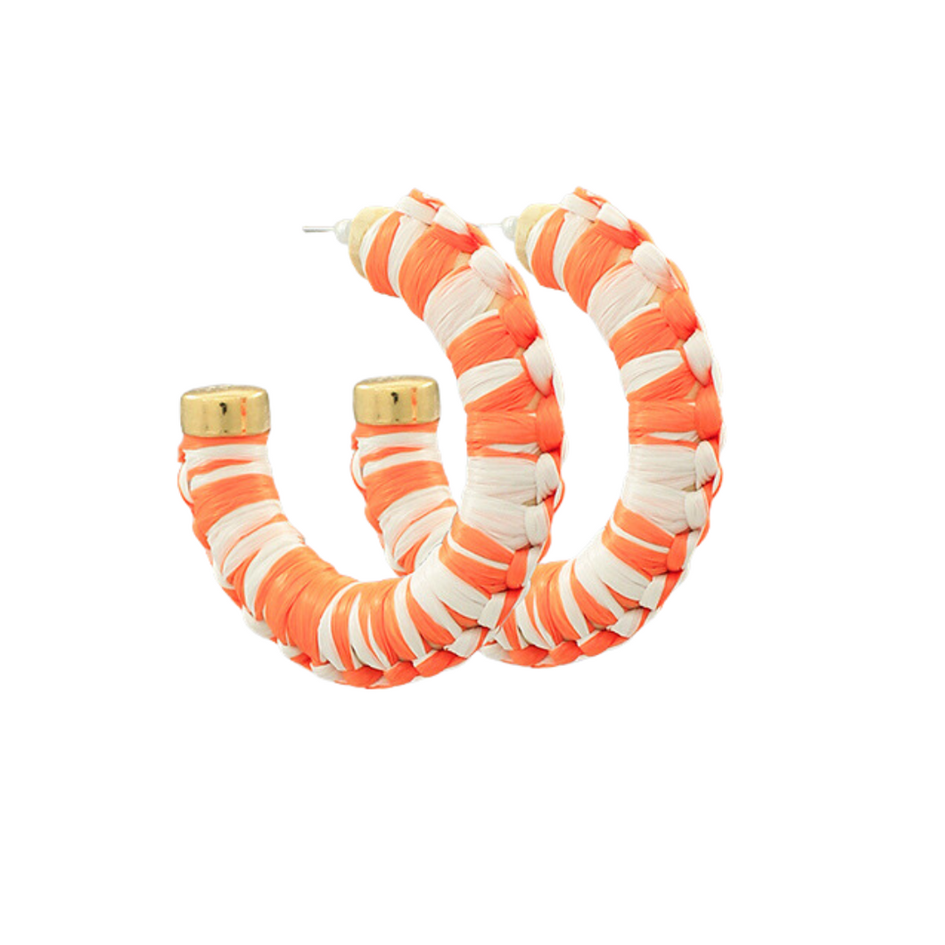 Orange & White Raffia Wrap Hoops