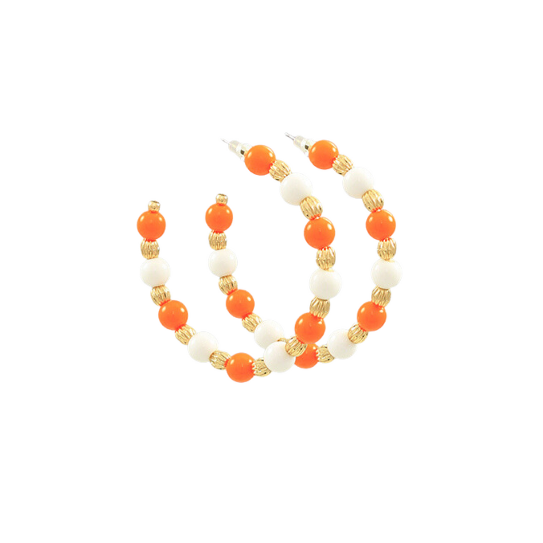 Orange & White Beaded Hoops