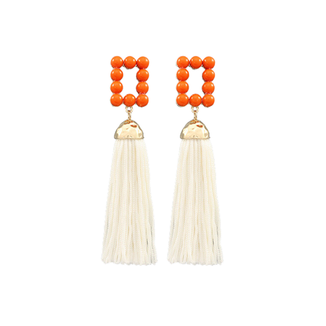 Orange & Ivory Tassel Earrings